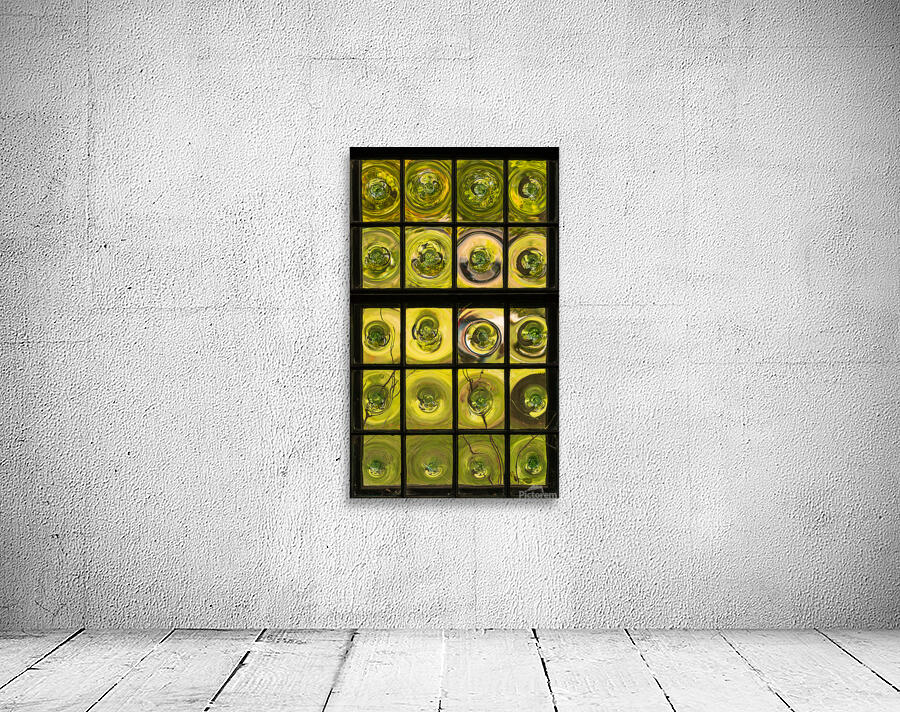 Window of old crown glass panes reflected garden Wall Preview