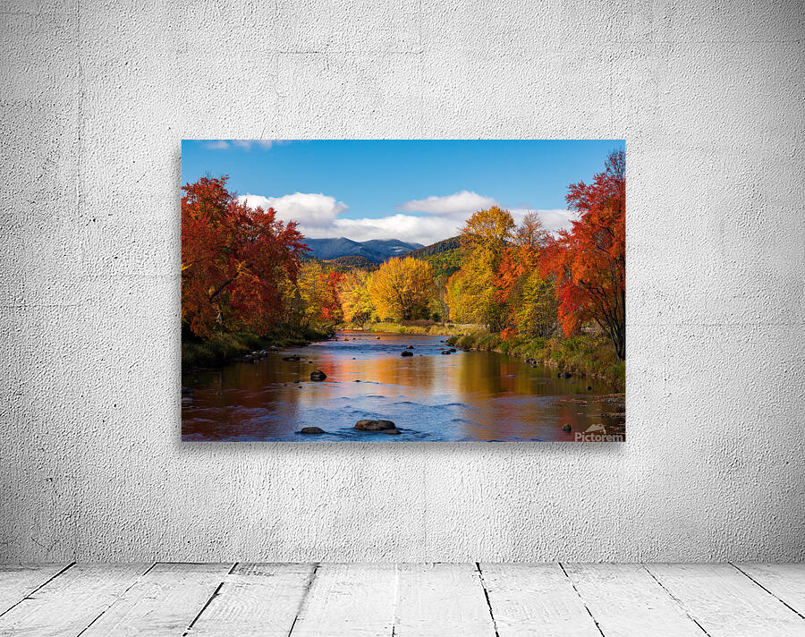 Saranac river flows through multi-colored fall landscape in Adir Wall Preview