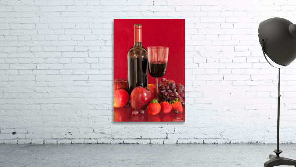 Red wine bottle and fruit with glass Wall Preview