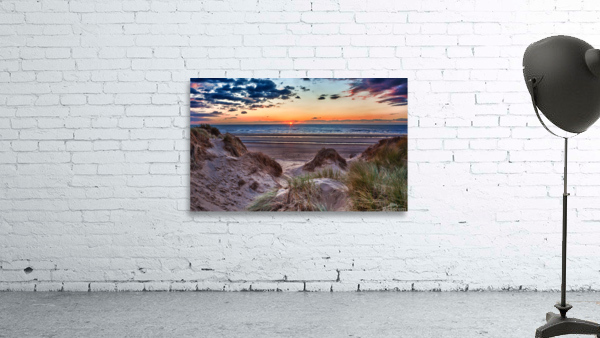 Sunset over Formby Beach through dunes Wall Preview