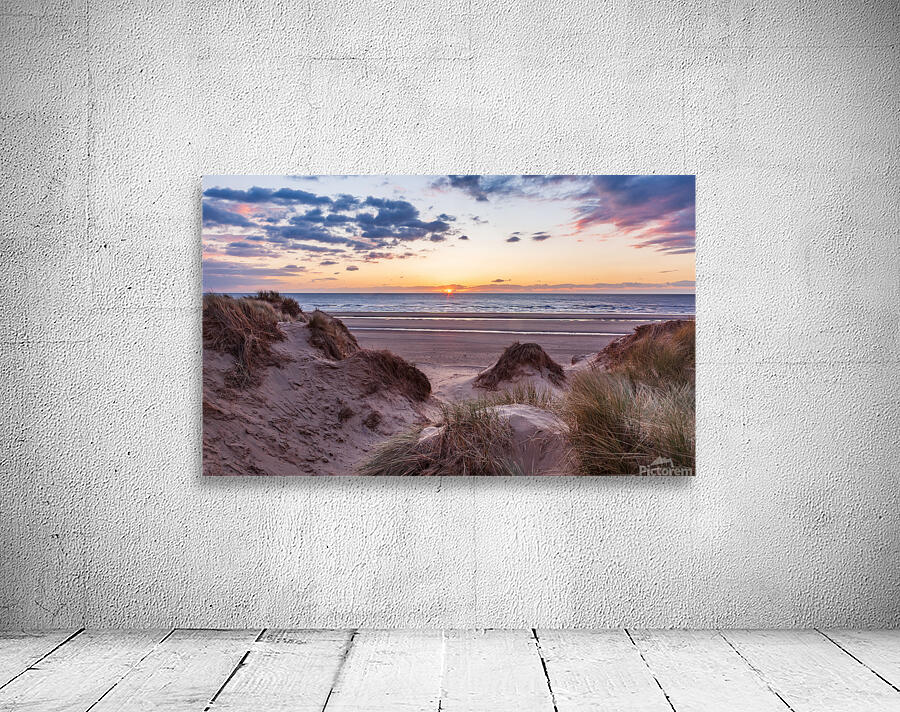 Sunset over Formby Beach through dunes Wall Preview