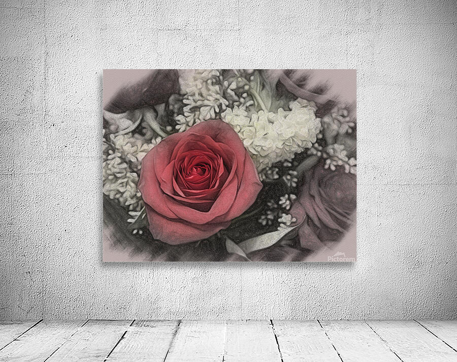 Color charcoal drawing of red rose bouquet Wall Preview