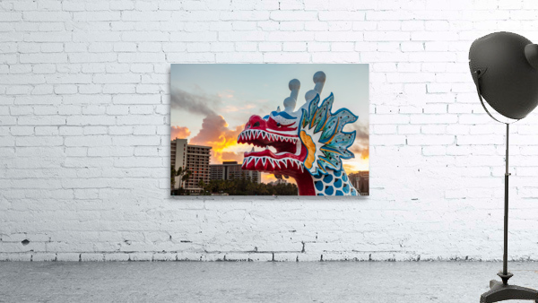 Carved head of dragon canoe in Waikiki Wall Preview