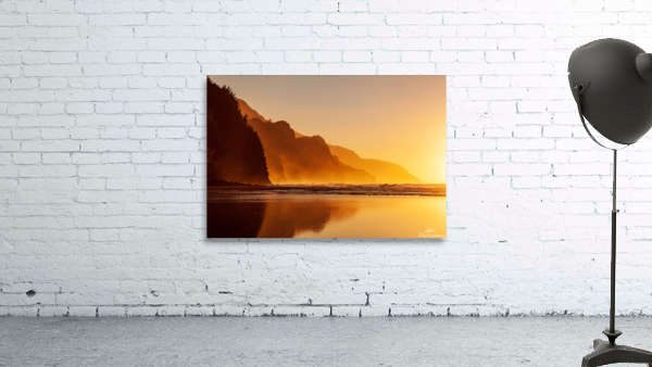 Misty sunset on Na Pali coastline Wall Preview