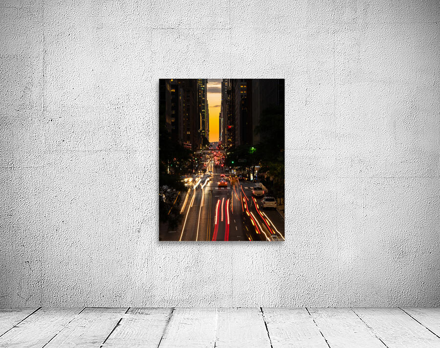 Traffic streams on 42nd street in NY after sunset Wall Preview