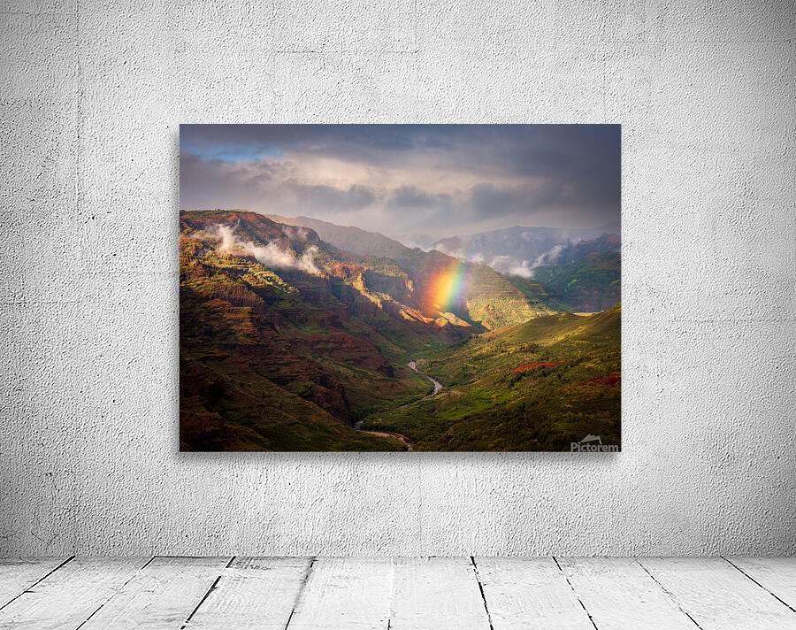 Dramatic rainbow over Waimea Canyon Wall Preview