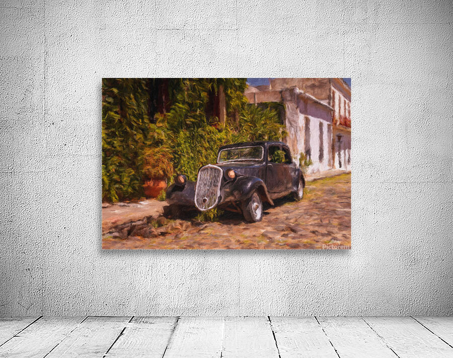 Oil painting of old car in Colonia del Sacramento Wall Preview