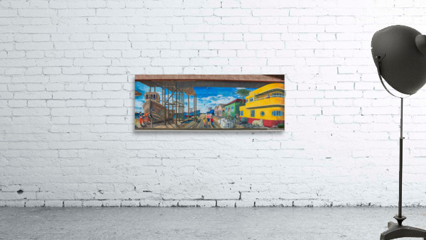 Wall mural of busy port on building in Punta Arenas in Chile Wall Preview