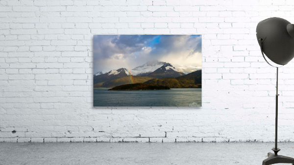 Panorama of Holanda glacier by Beagle channel with rainbow Wall Preview