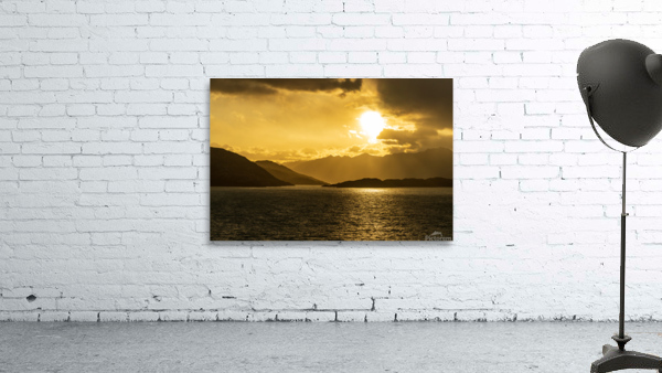 Cruise ship sailing to dawn in Beagle channel in Chile Wall Preview