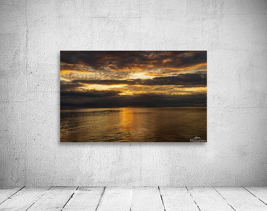 Golden sunset on a cruise on a calm Pacific ocean Wall Preview