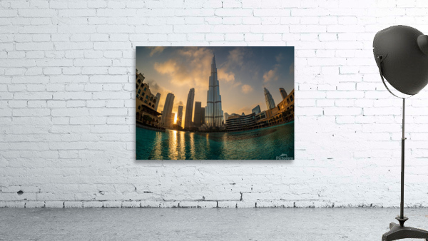 Sunset over the Burj Al Khalifa in Dubai downtown district Wall Preview