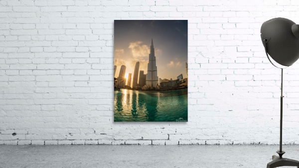 Sunset over the Dubai downtown business district Wall Preview