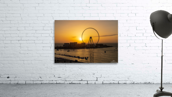 Sunset behind Ain Dubai observation wheel on Bluewaters Island Wall Preview