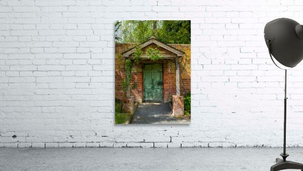 Painted green door and porch in walled garden wall Wall Preview
