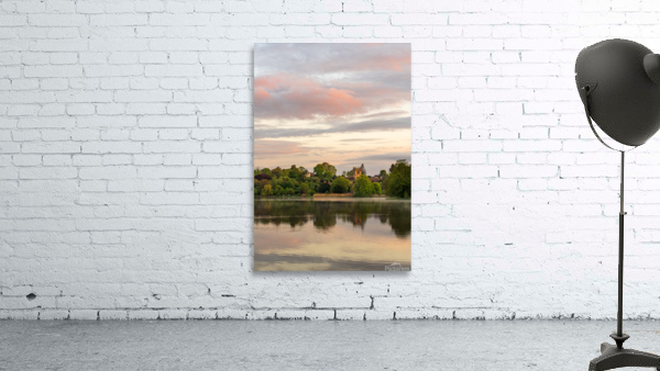 Sunset view across Ellesmere Mere in Shropshire to church Wall Preview