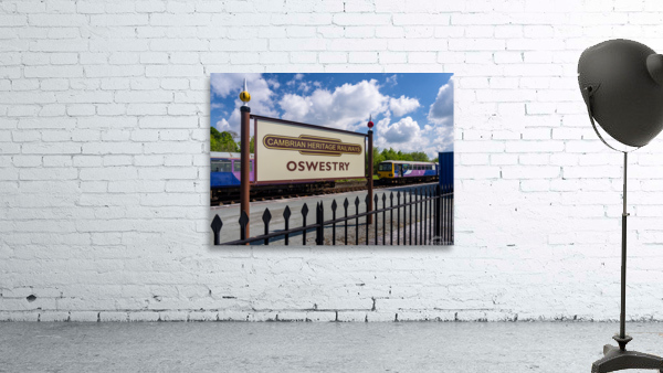 Oswestry railway station sign in Shropshire Wall Preview
