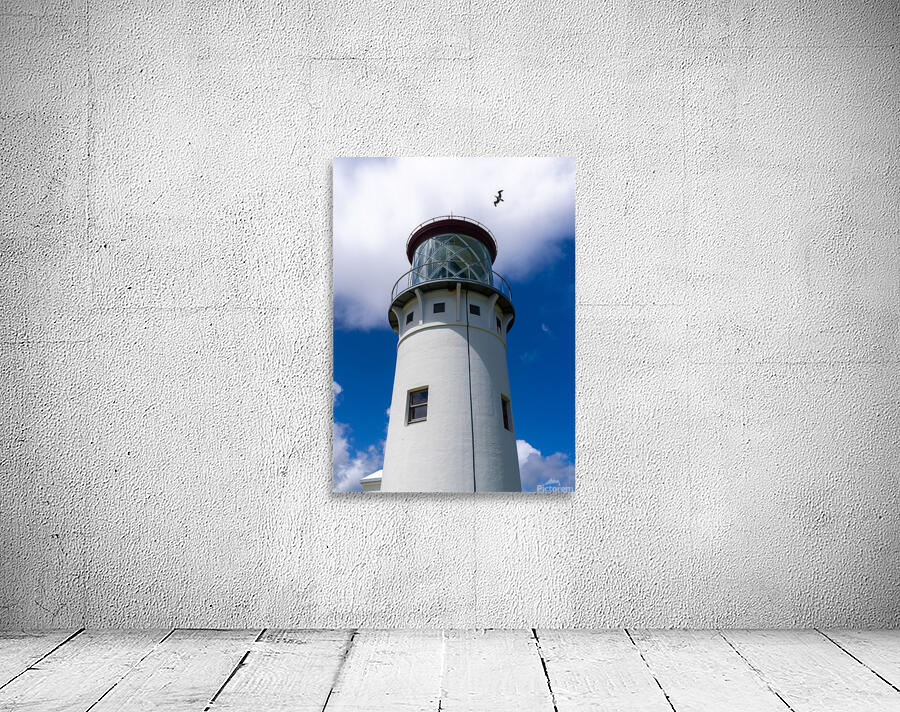 Detail of Kilauae lighthouse against blue sky on Kauai Wall Preview