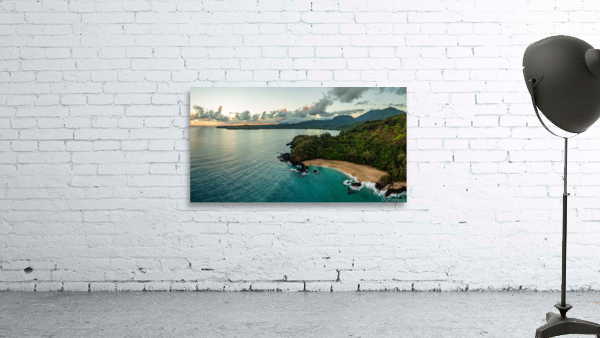 Aerial panoramic image of Lumahai Beach on the Kauai north shore Wall Preview
