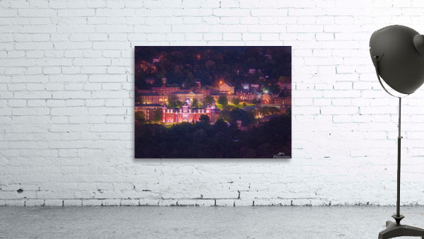 Pastel drawing campus of West Virginia university at night Wall Preview