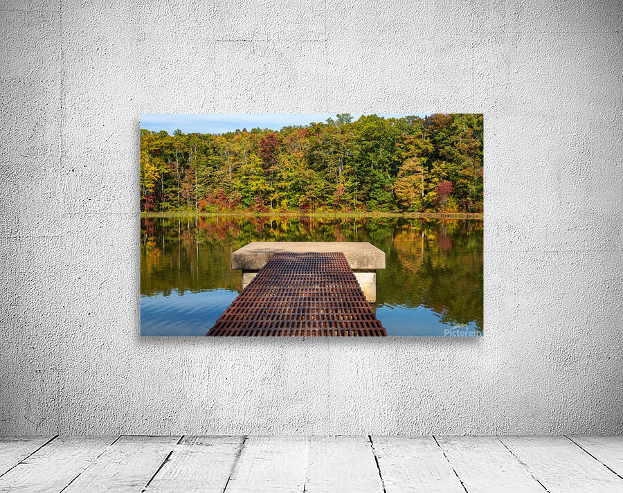 Fall leaves and metal pier in Coopers Rock State Forest in WV Wall Preview