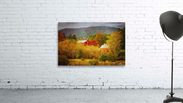 Painting of historic red barn nestled in fall colors in West Vir Wall Preview