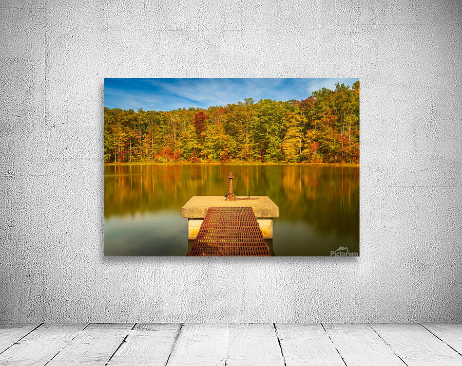 Fall leaves and metal pier in Coopers Rock State Forest in WV Wall Preview