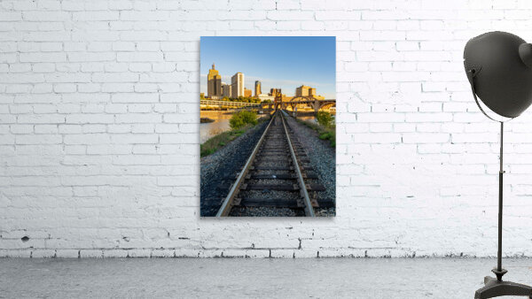 Railroad bridge over Mississippi river at sunrise in St Paul Wall Preview