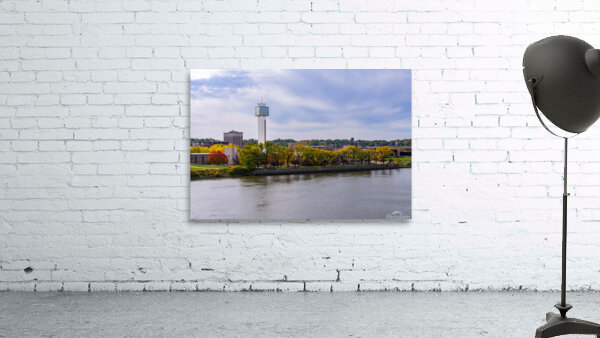 Cityscape of downtown area of Moline Illinois from I-74 bridge Wall Preview