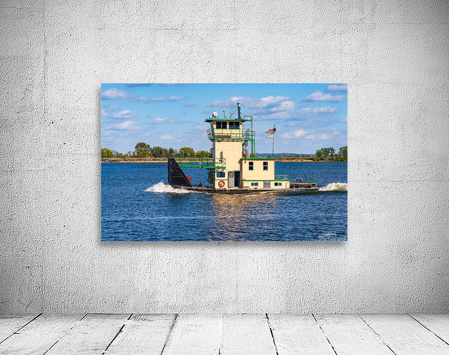 Tug boat or pusher boat leaving Lock and Dam 22 on Mississippi r Wall Preview