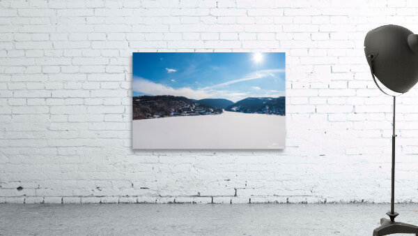 Aerial panorama of the frozen Cheat Lake Morgantown WV looking  Wall Preview