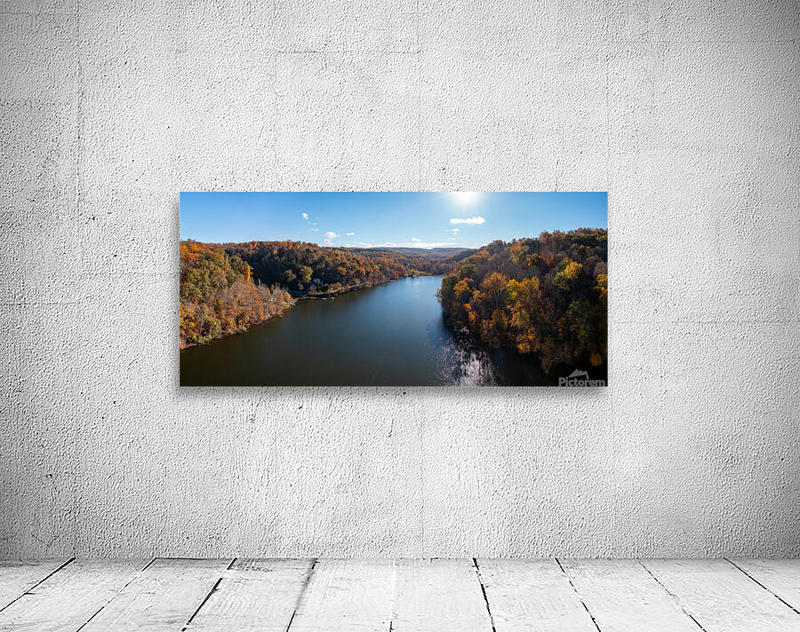 Panoramic fall trees around the water at Cheat Lake Park Morgan Wall Preview