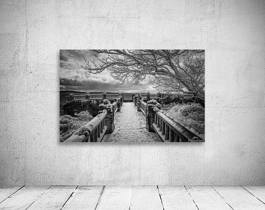 BW Coopers Rock overlook on snow-covered pathway Wall Preview