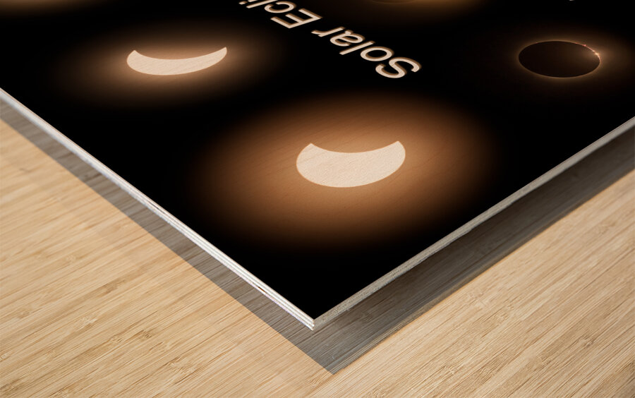 Composite of the stages of 2024 solar eclipse Wood print
