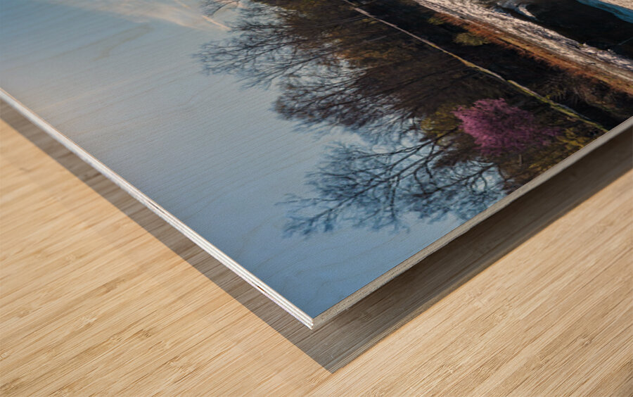 Eye level view of raging flooded Valley Falls near Fairmont Wood print