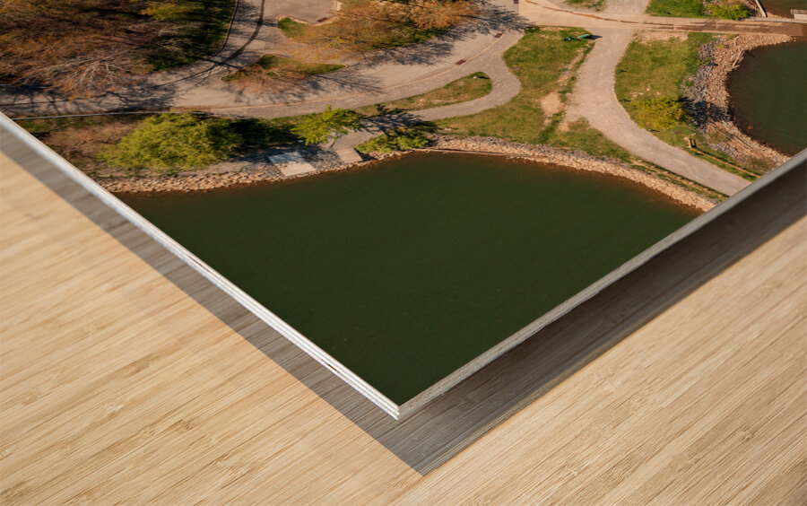 Aerial top down view of Cheat Lake Park near Morgantown Wood print
