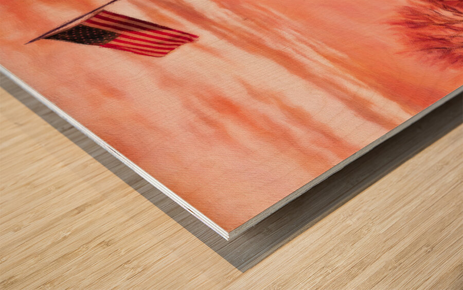 Digital painting of Iwo Jima Memorial at dawn as sun rises Impression sur bois