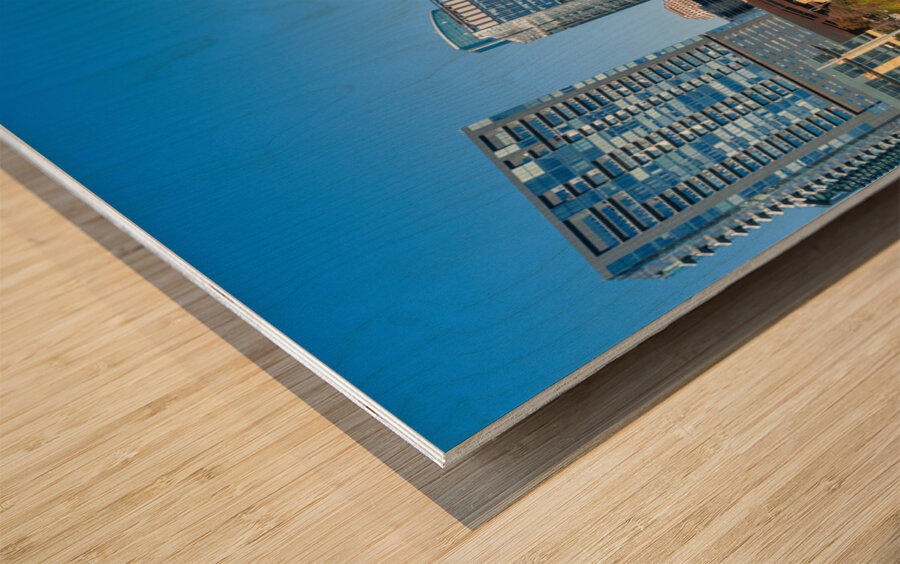 Cityscape of apartments and offices  in downtown Austin Texas Wood print