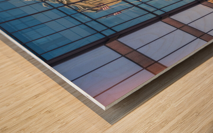 Reflection of McKinley statue and State Capitol building in Colu Wood print