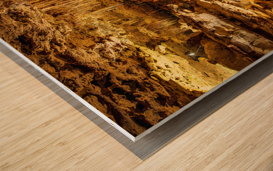Geologic formations of stalactites and stalagmites in Texas cave Wood print