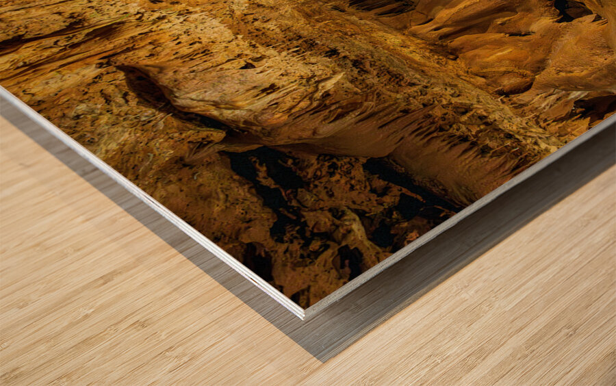 Geologic formations of stalactites and stalagmites in Texas cave Wood print