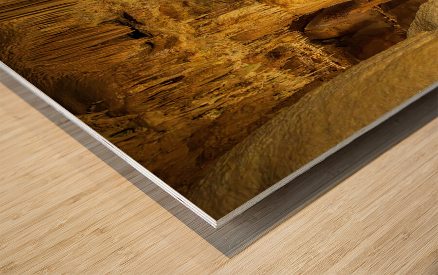 Geologic formations of stalactites and stalagmites in Texas cave Wood print