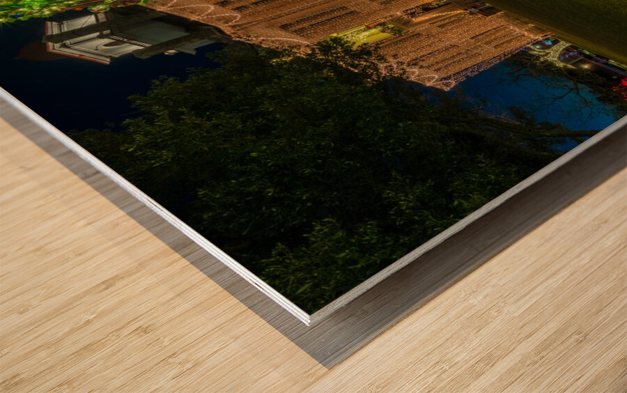 Christmas tree lights spectacular by courthouse in Johnson City Wood print