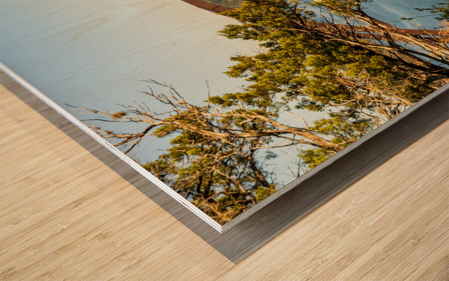 Colorado river and Pennybacker bridge from overlook in Austin Te Wood print