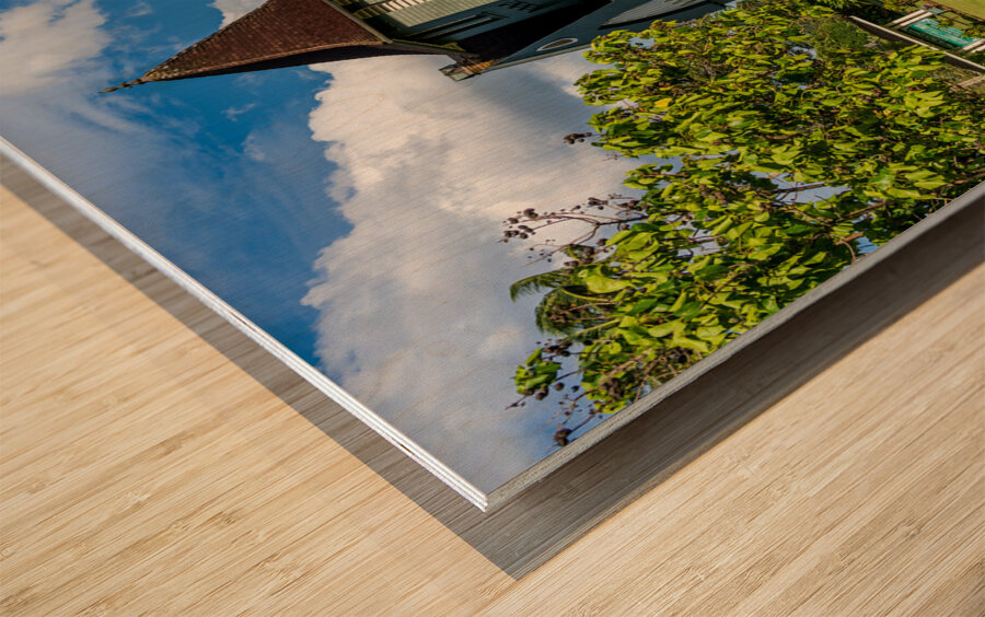 Waioli Huiia Church stands in Hanalei Kauai with the majestic  Wood print