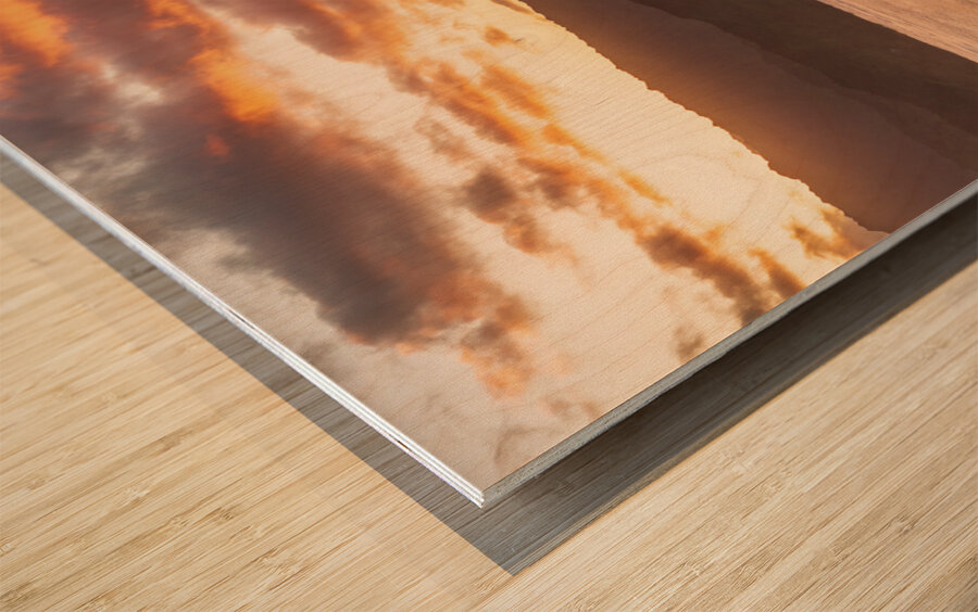 Breathtaking aerial view of sunset over Hanalei Bay landscape in Wood print