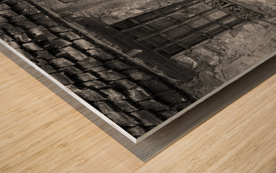 Rustic San Juan Mission building with an aged stone facade. Impression sur bois