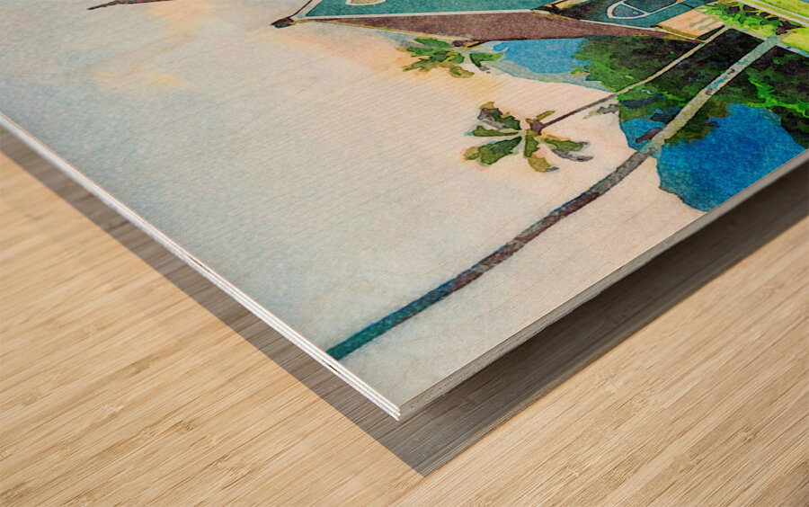 Waioli Huiia Church stands in Hanalei Kauai in watercolor Wood print