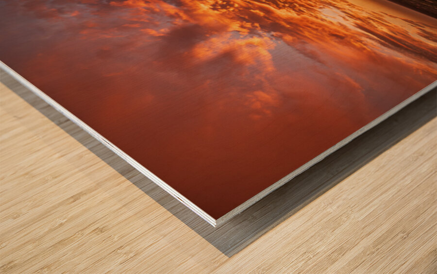 Dramatic sunset seen from drone over Georgetown Texas residentia Wood print