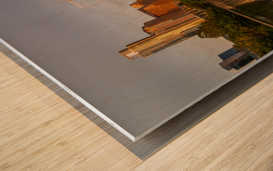 Waterline dominates city skyline of Austin Texas at sunset in 20 Wood print